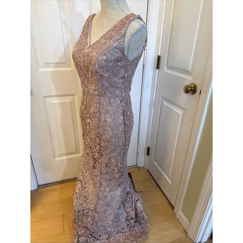 LACE MAUVE PINK GOWN  j s collections womens pink long gown eyelet lace size 8P